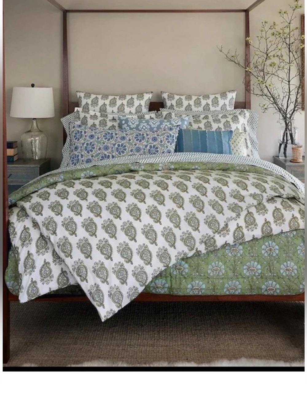 John Robshaw queen duvet cover Nilay leaf floral pattern 100% organic cotton NWT